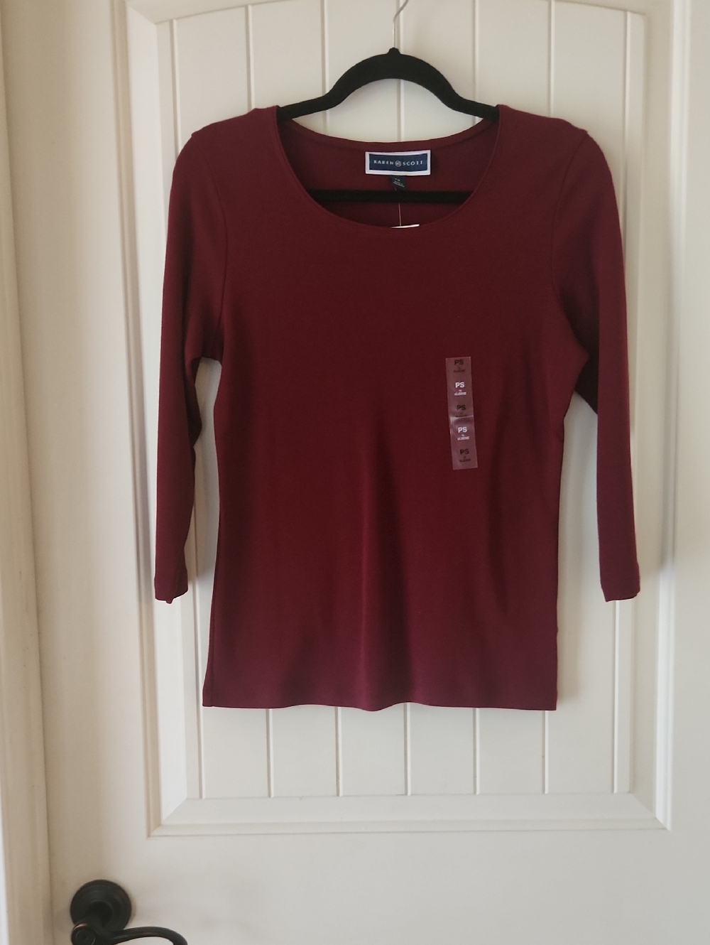 Karen Scott Burgundy 3/4-Length Sleeve Top, NWT, Size: Petite Small - Picture 4 of 5
